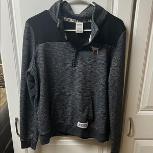 PINK Victoria's Secret Black Heathered Quarter Zip, Large